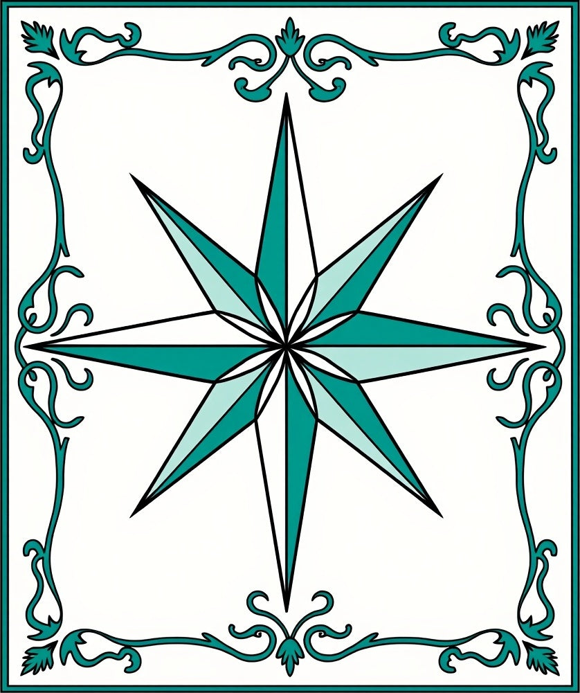 Teal Starburst Intricate Border Rug