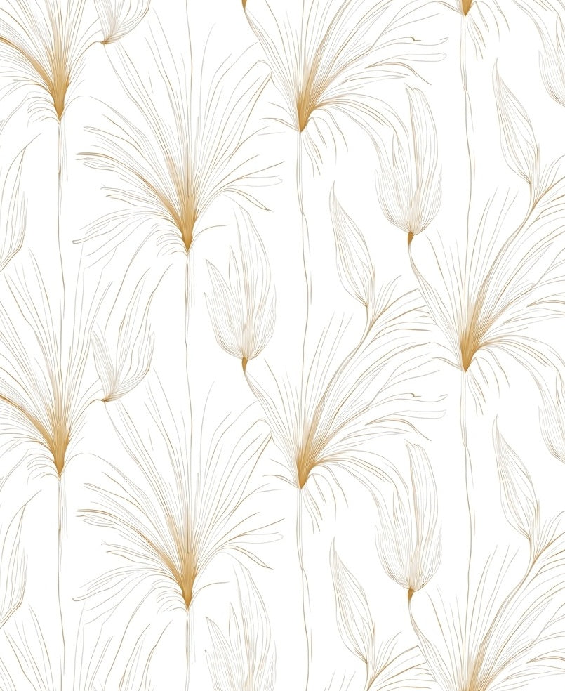 Elegant White Gold Feather Pattern Rug