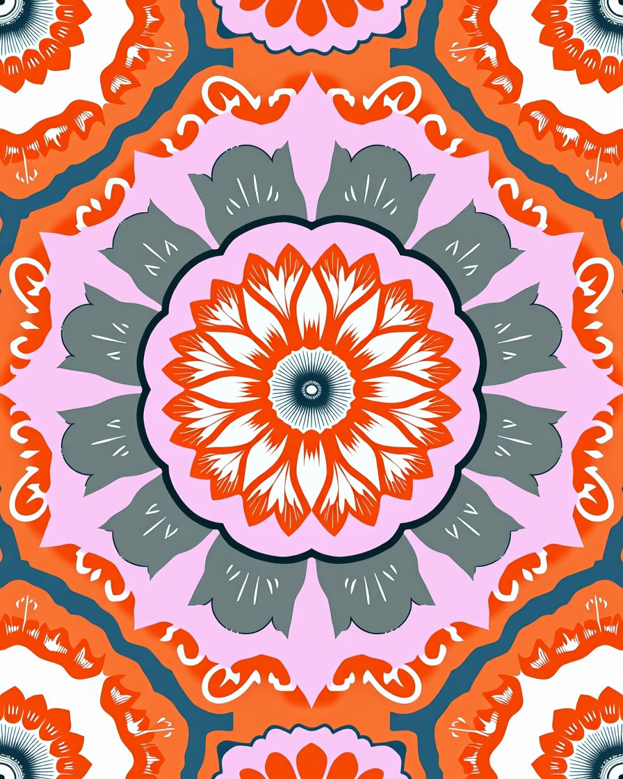 Vibrant Floral Mandala Patterned Design Rug