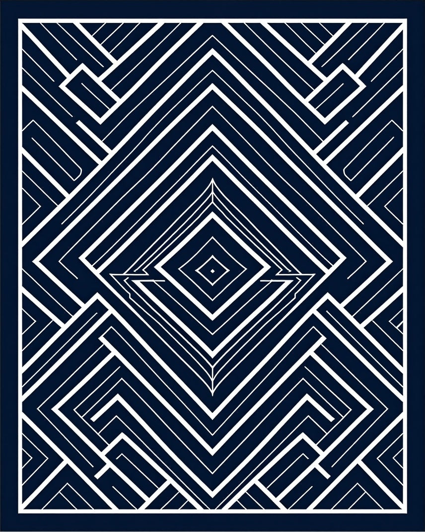 Sharp Geometric Art Deco Navy Diamond Rug