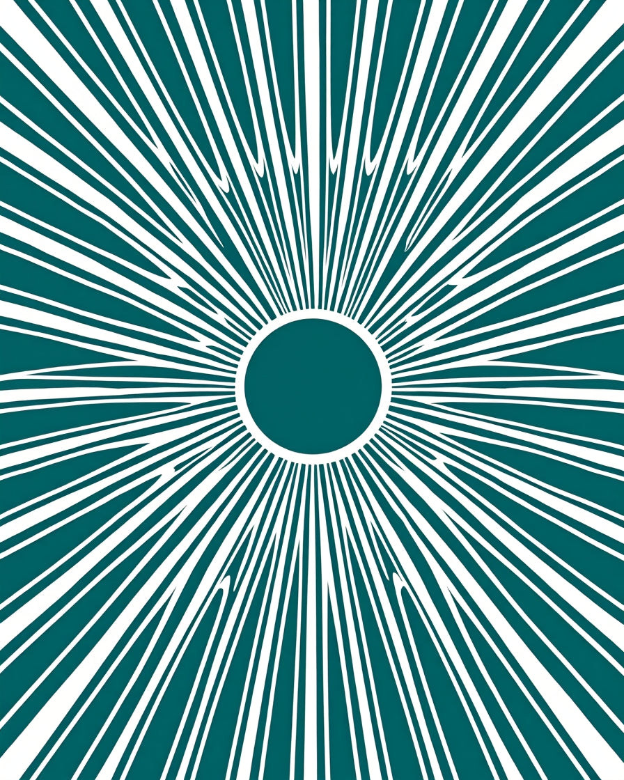 Radiating Teal Sunburst Graphic Design Rug