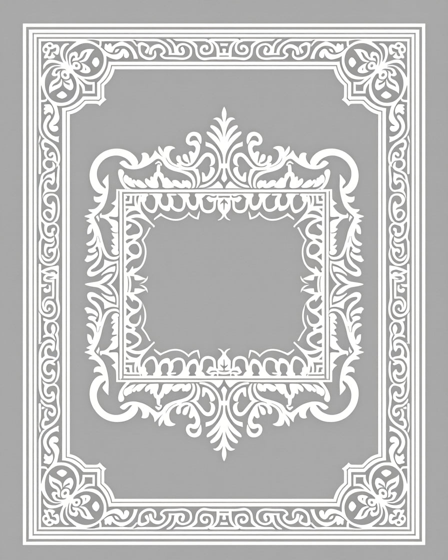 Ornate White Filigree Design Rug