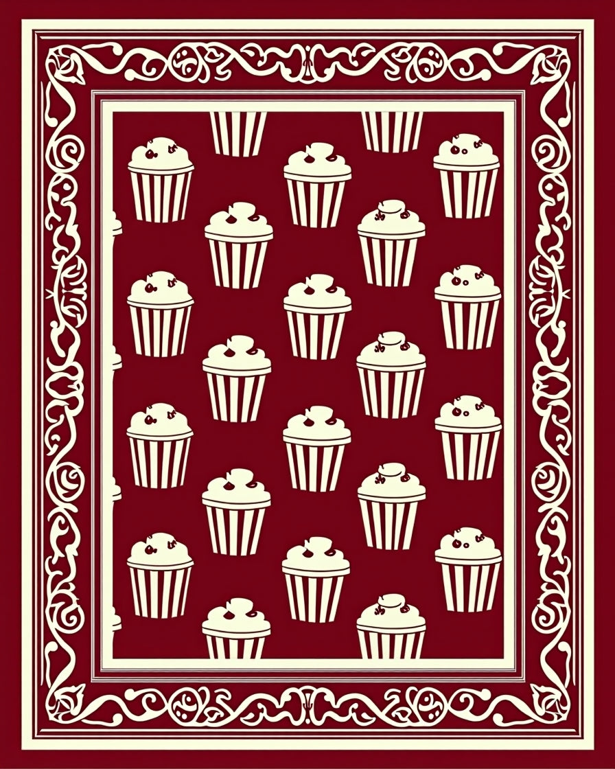 Sweet Cupcake Patterned Bordered Design Rug