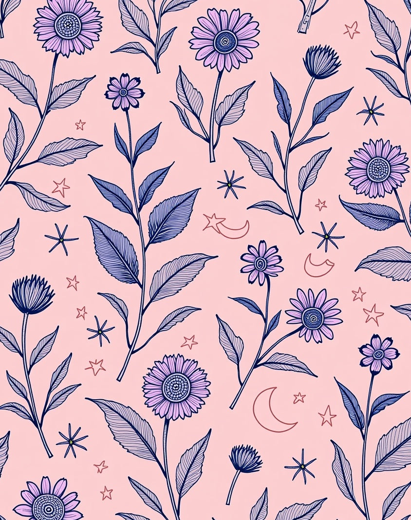Whimsical Floral Starry Night Design Rug