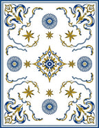 Ornate Blue Gold Floral Pattern Rug