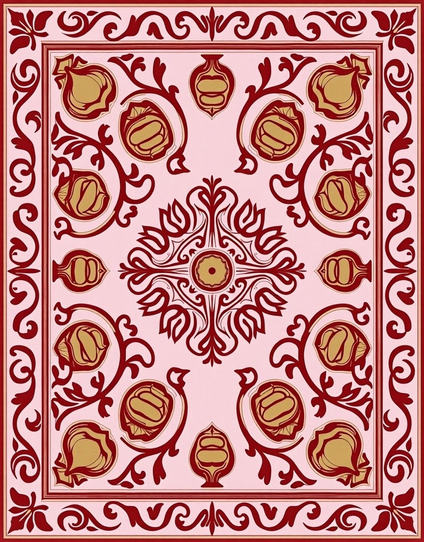 Floral And Vine Scrollwork Pattern Rug