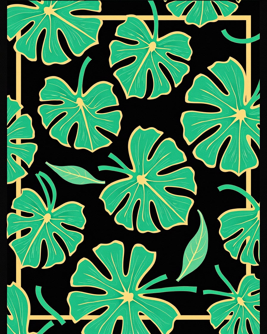 Bold Green Tropical Monstera Leaves Rug