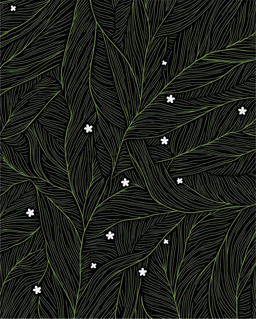 Lush Green Leaf Pattern with White Flowers Rug