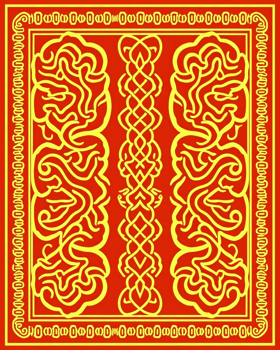 Red Gold Abstract Intertwined Pattern Rug