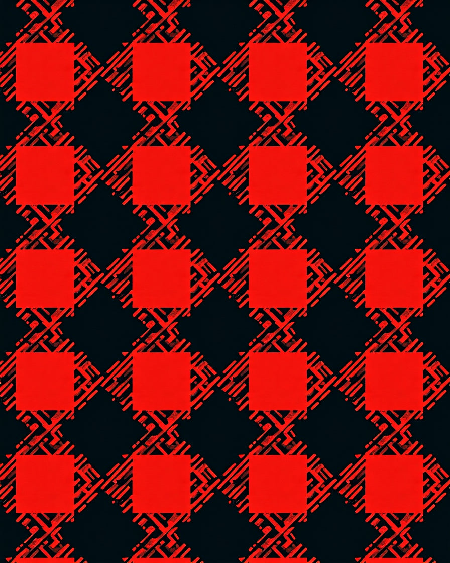 Red Black Interlocking Square Pattern Rug