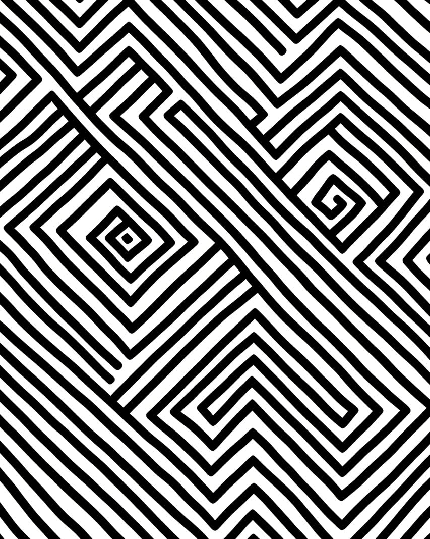 Minimalist Black White Striped Maze Rug