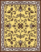 Elegant Yellow Floral Scroll Pattern Rug