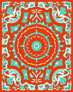 Ornate Teal White Mandala Design Rug