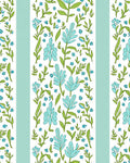 Blue Floral Vines Green Leaf Pattern Rug