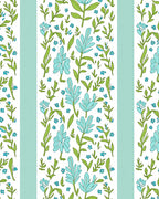 Blue Floral Vines Green Leaf Pattern Rug