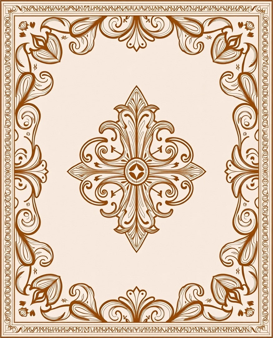 Brown Ornate Floral Center Medallion Rug