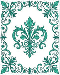 Teal Floral Scroll Border Design Rug