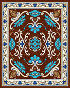 Ornate Teal Floral Brown Pattern Design Rug