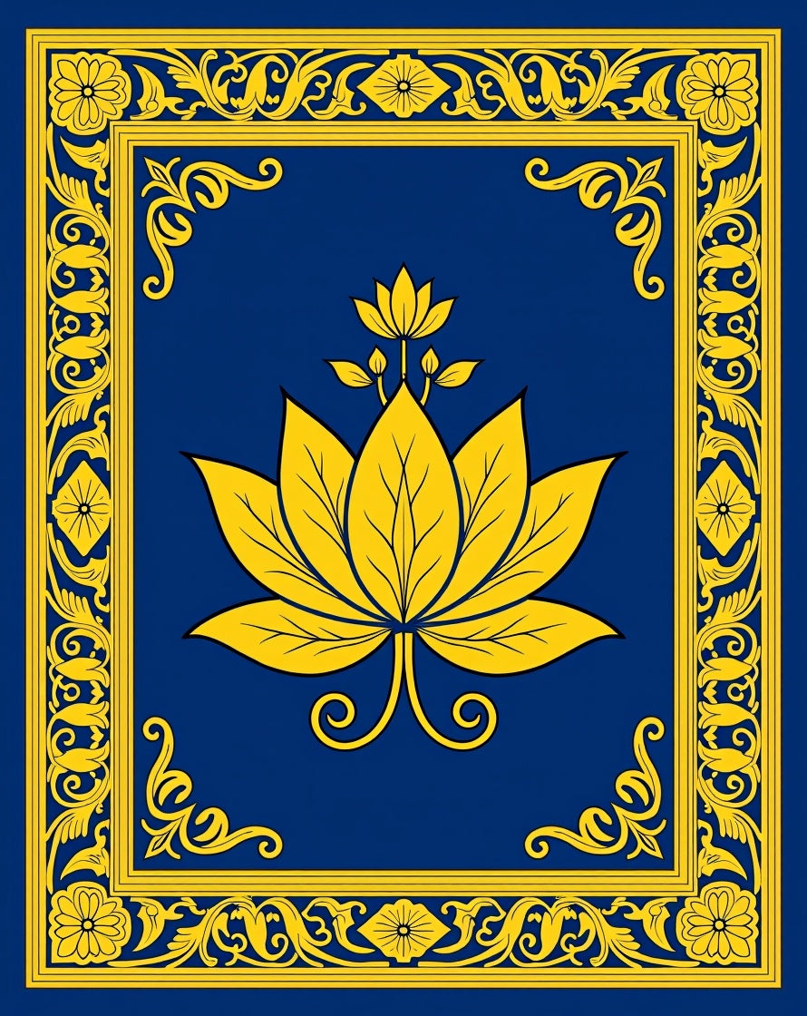 Royal Blue Gold Floral Lotus Rug