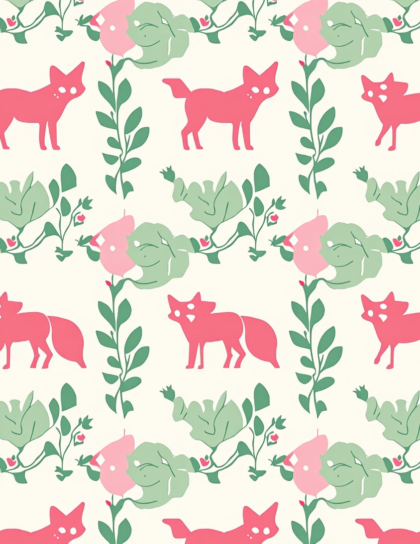 Whimsical Fox Floral Pattern Rug