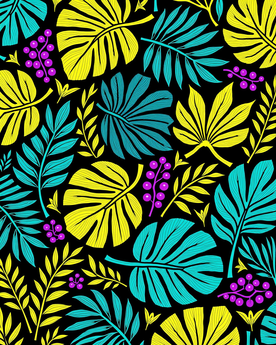 Vibrant Tropical Leaf Berry Collage Rug
