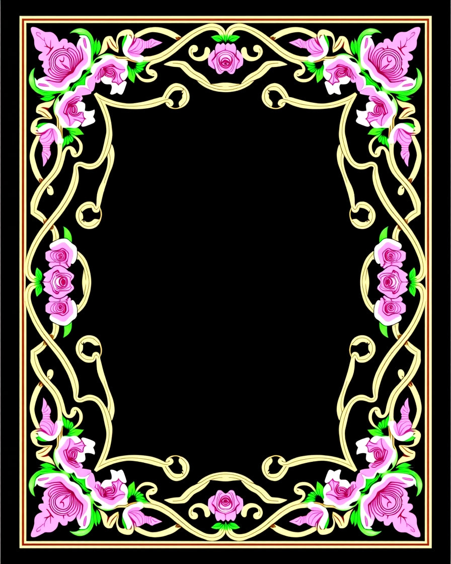 Pink Rose Swirl Floral Border Design Rug