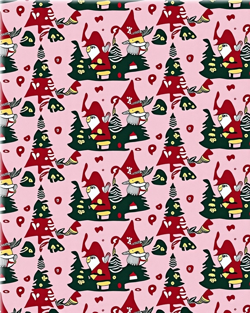 Whimsical Gnomes Festive Christmas Trees Pink Rug