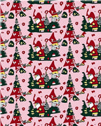 Whimsical Gnomes Festive Christmas Trees Pink Rug
