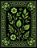 Neon Green Floral Botanical Frame Rug
