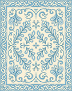 Classic Blue Floral Vine Scroll Pattern Rug