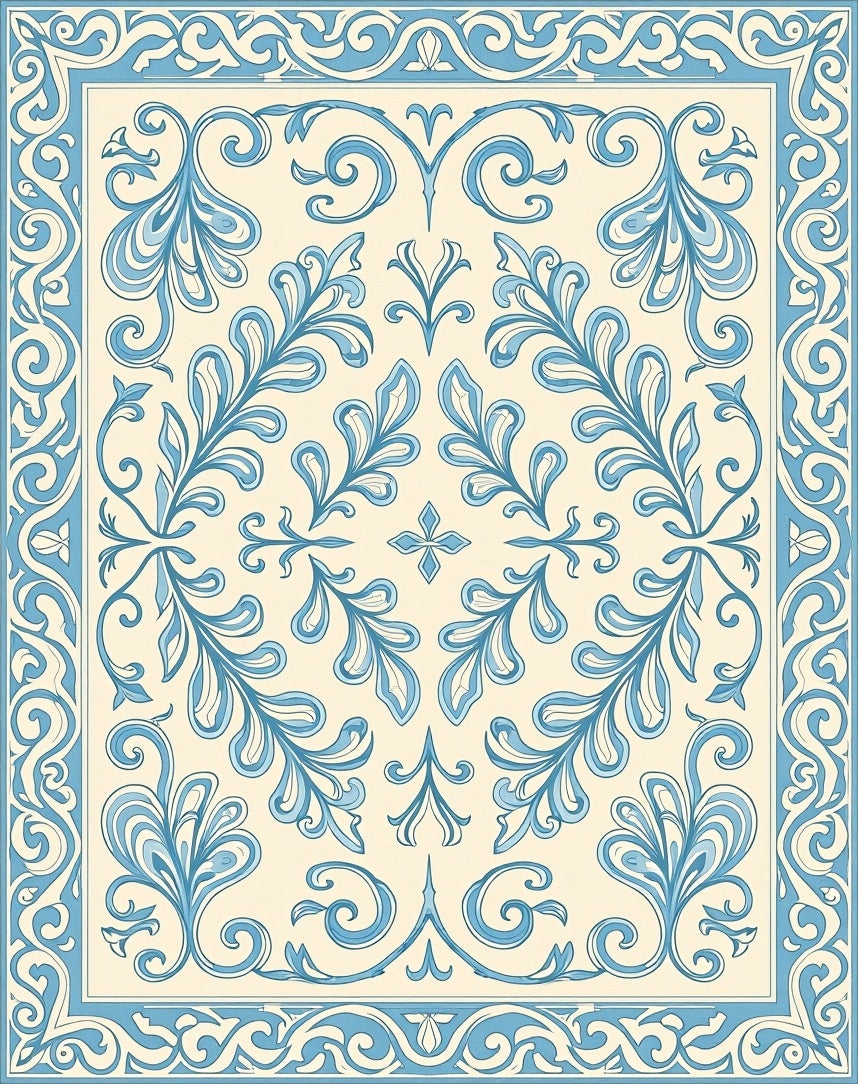 Classic Blue Floral Vine Scroll Pattern Rug
