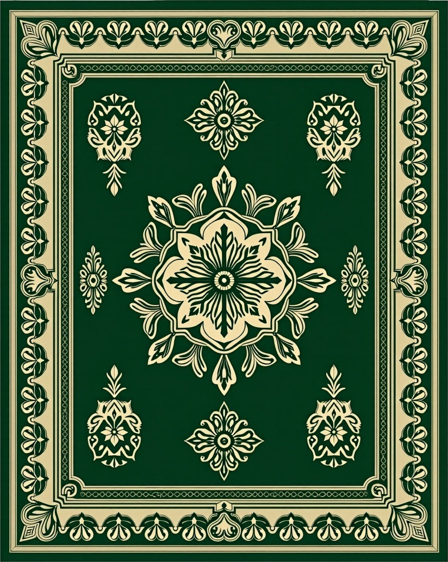 Jade Cream Ornate Floral Medallion Rug
