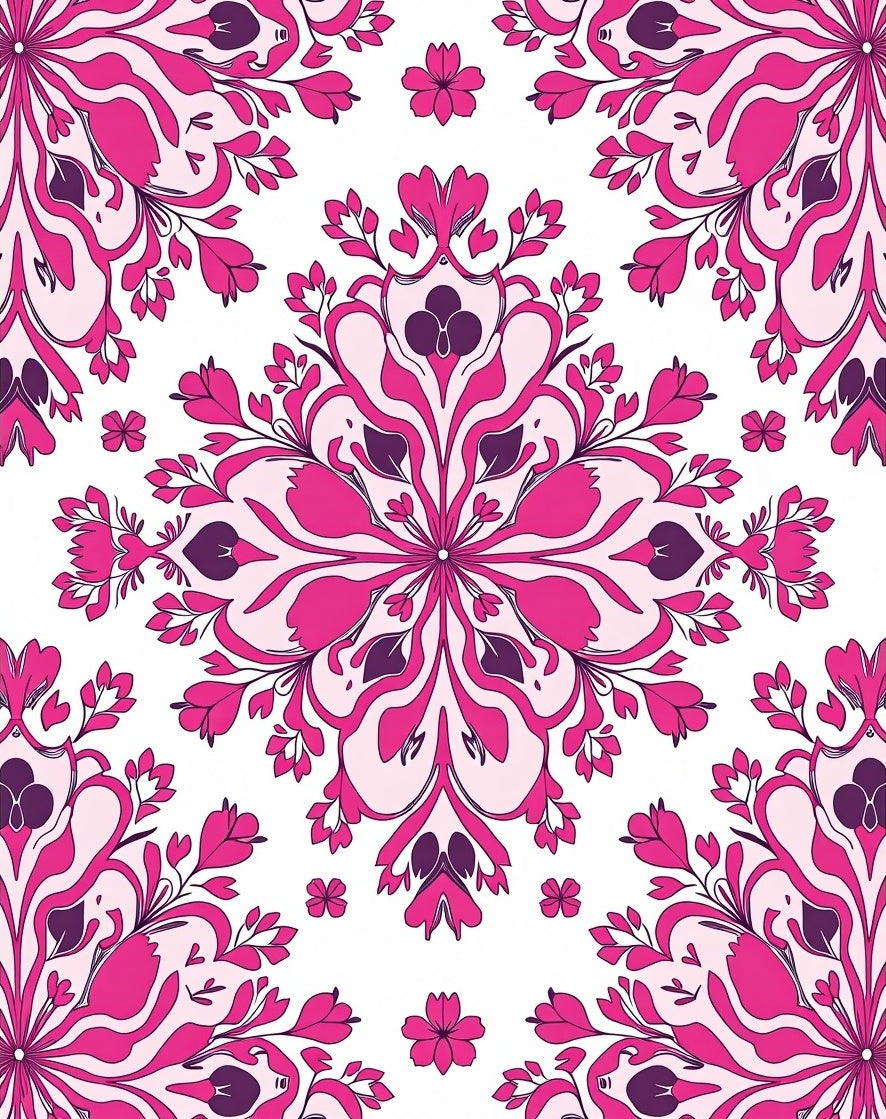 Ornate Pink Floral Mandala Design Rug