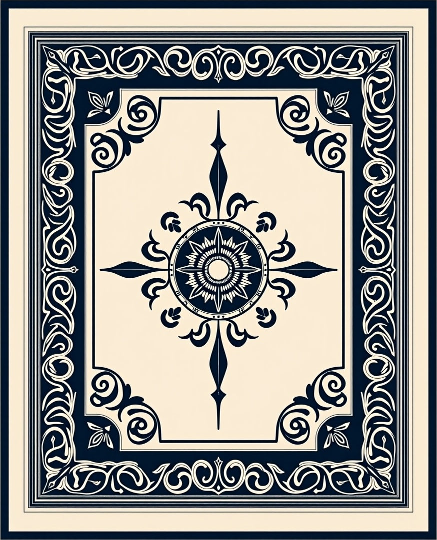 Elegant Navy Starburst Medallion Pattern Rug