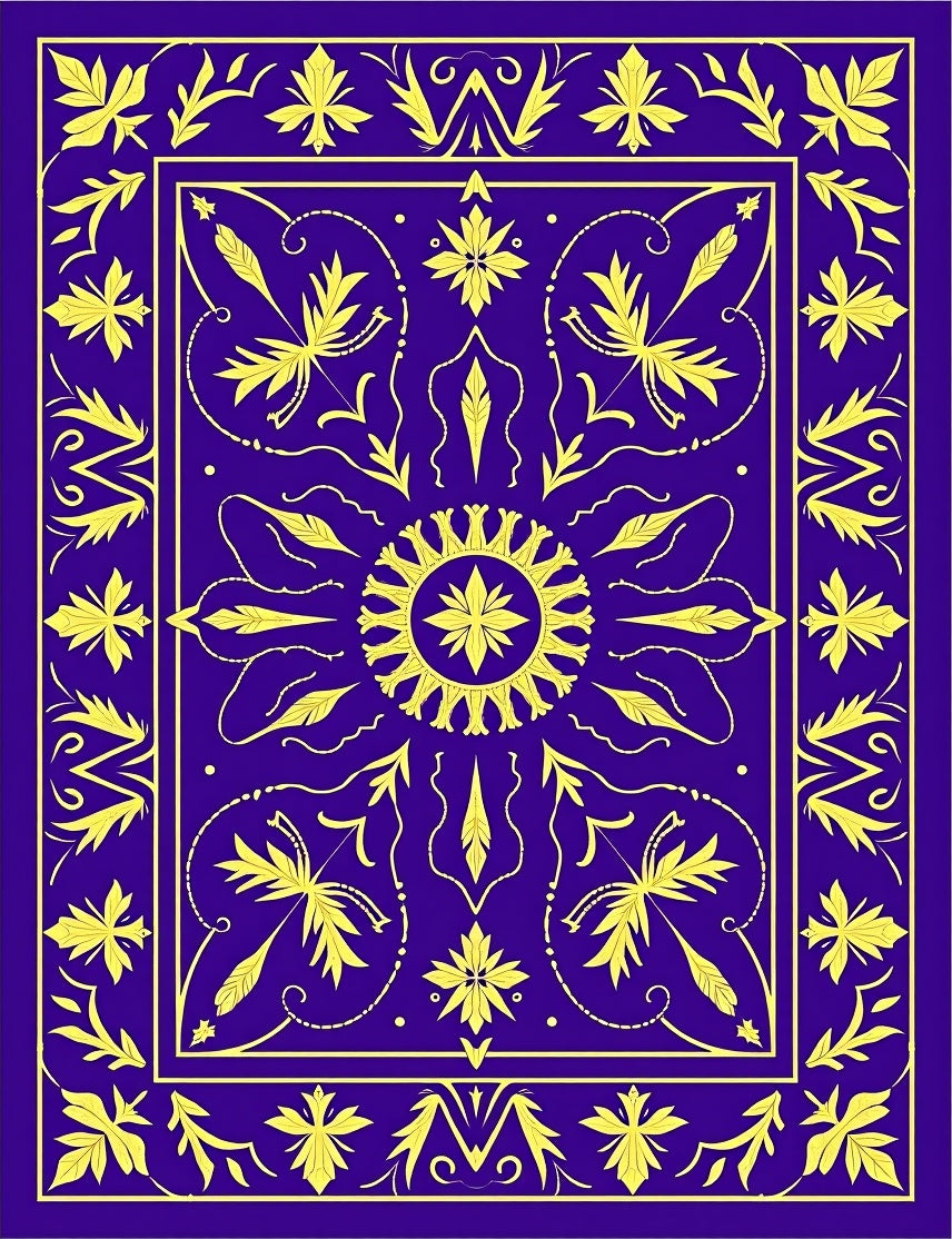 Royal Blue Yellow Floral Medallion Design Rug