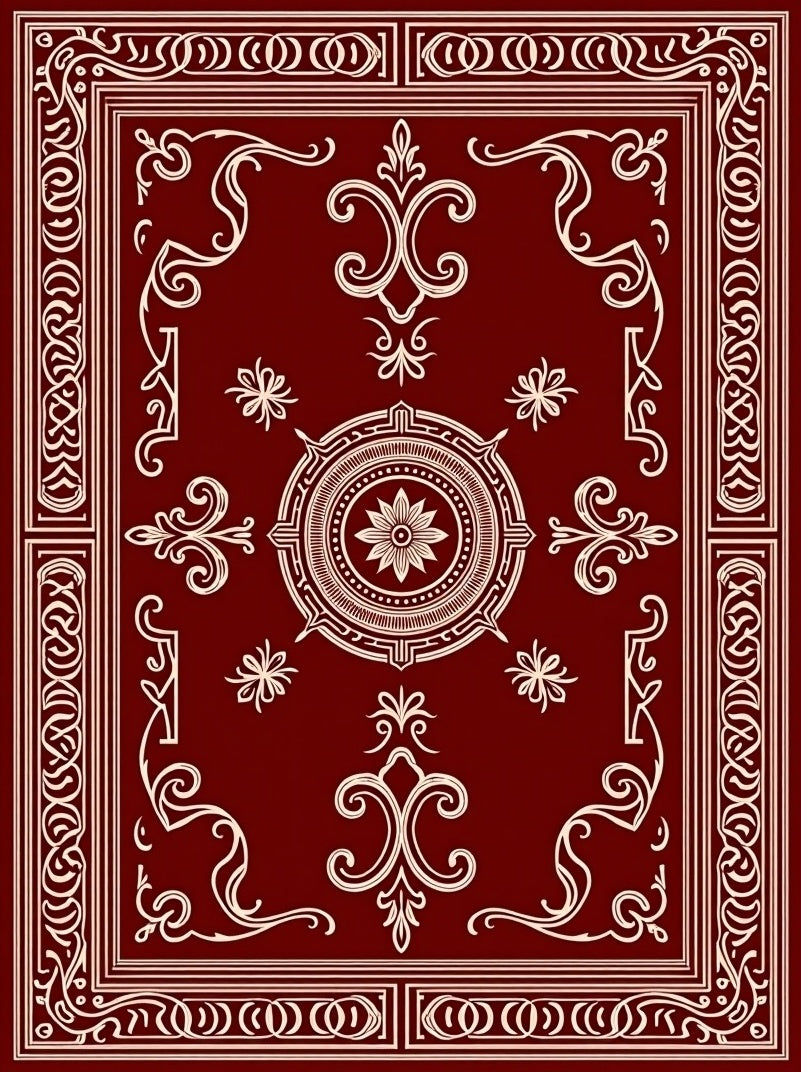 Ornate Red Cream Mandala Pattern Rug