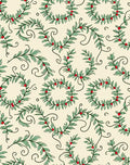 Green Leafy Vine With Red Berries Pattern Rug
