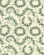 Green Leafy Vine With Red Berries Pattern Rug