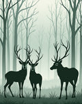 Misty Forest Deer Silhouette Design Rug