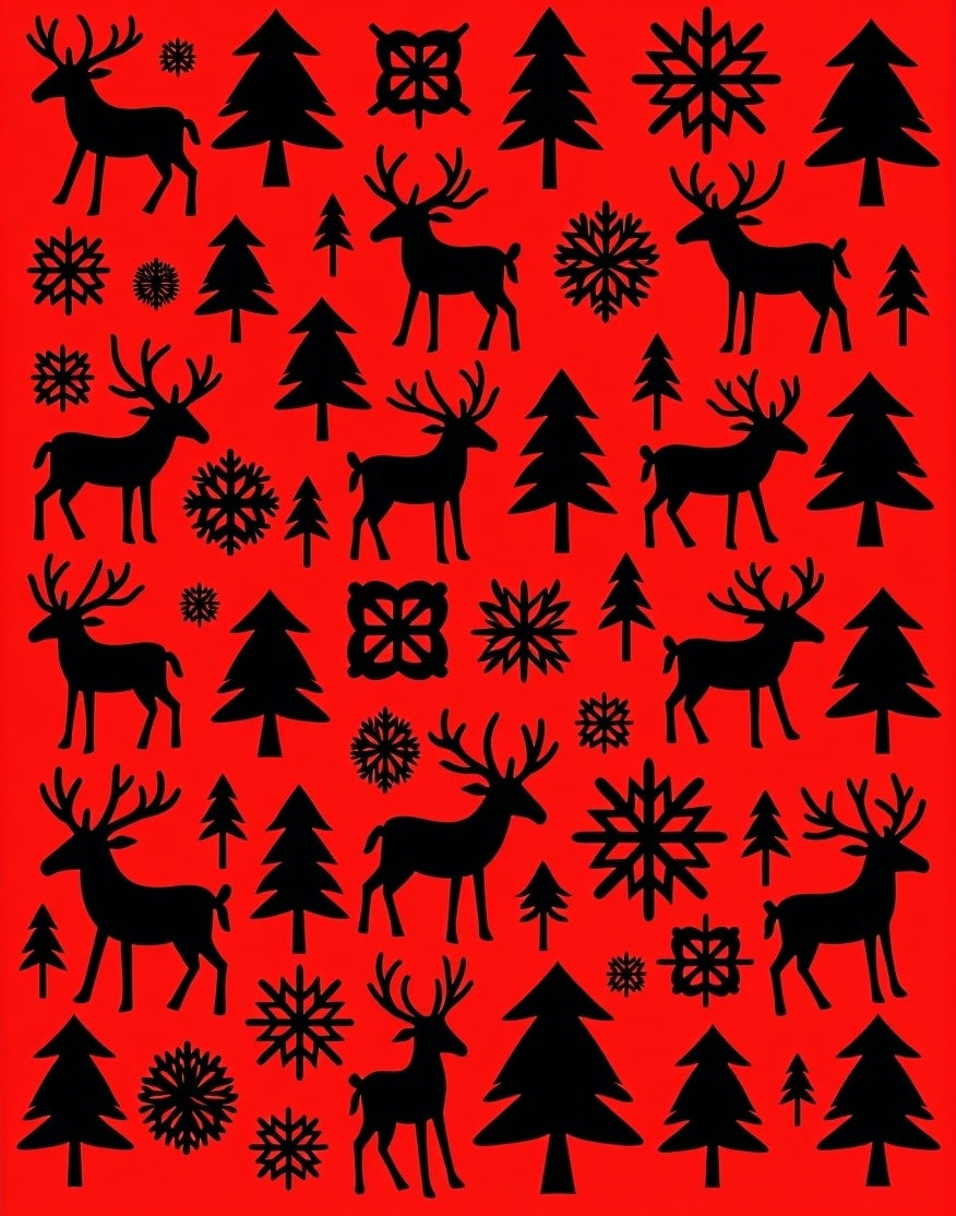 Christmas Deer Trees Pattern Rug
