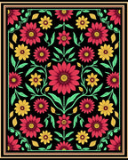 Floral Vine Red Yellow Pattern Rug