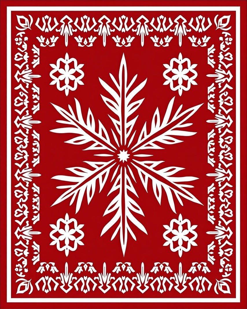 Red Floral Snowflake Pattern Rug