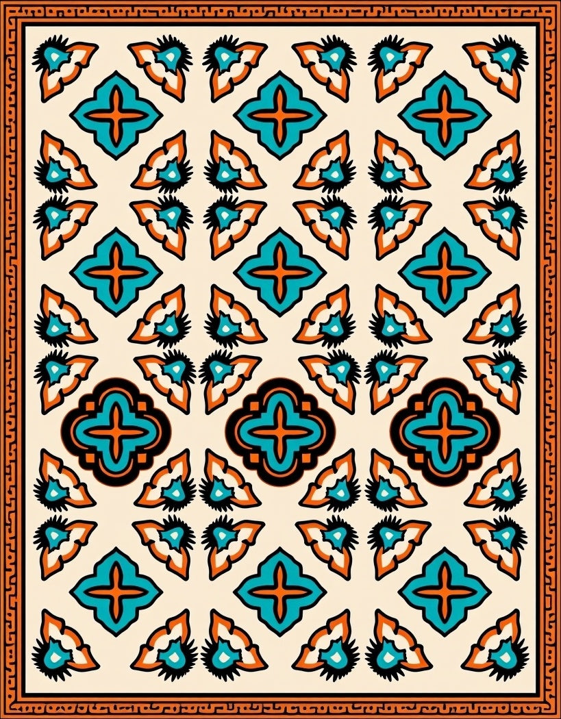 Retro Turquoise Orange Geometric Style Rug