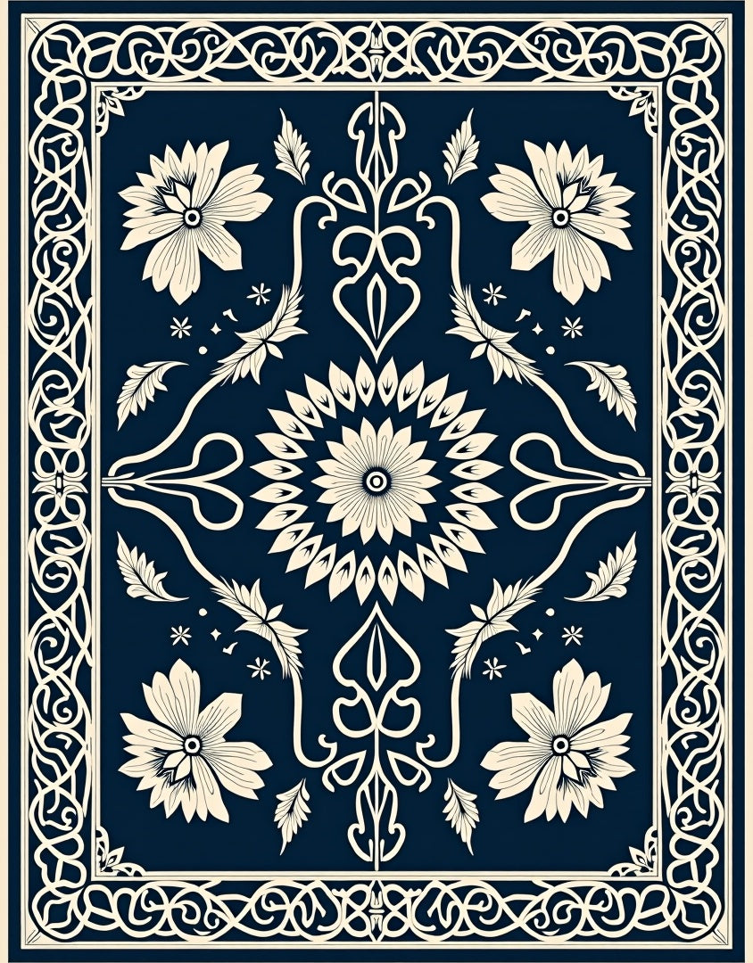 Classic Floral Border With Centerpiece Rug