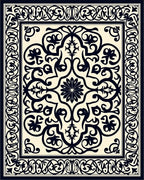 Ornate Black Cream Floral Swirl Rug