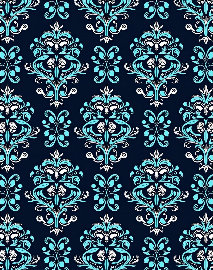 Classic Cyan Flourish Pattern Rug