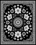 Floral Mandala Patterned Black White Rug