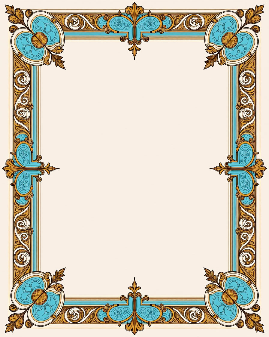 Ornate Floral Blue Gold Border Design Rug