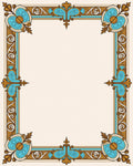 Ornate Floral Blue Gold Border Design Rug
