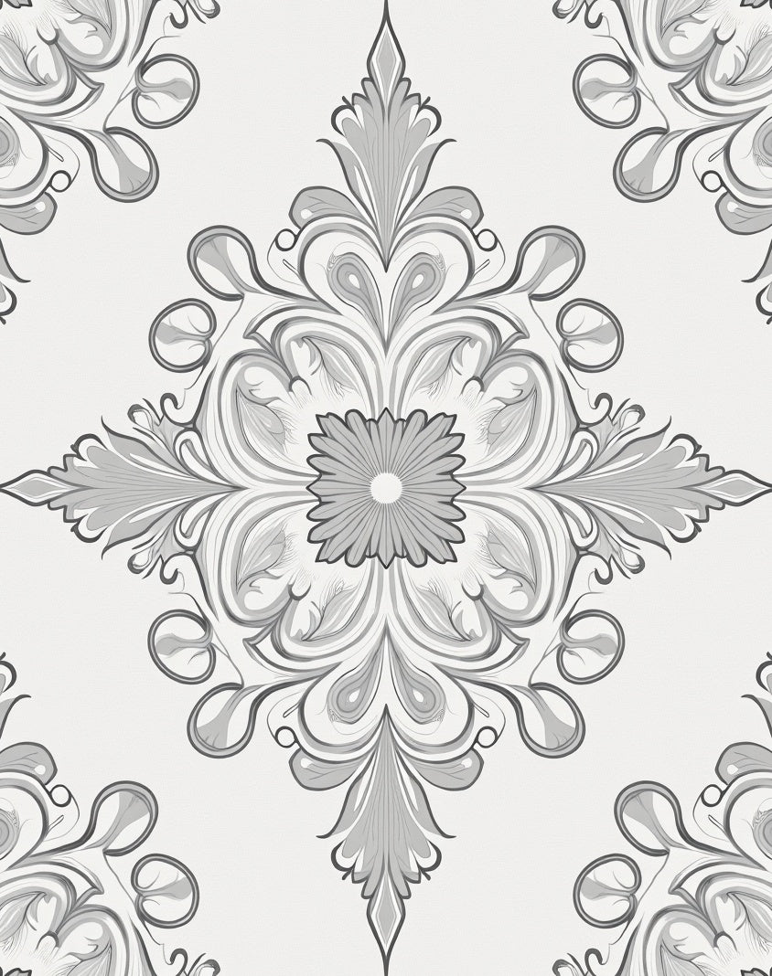 Ornate Scrollwork Floral Pattern Rug